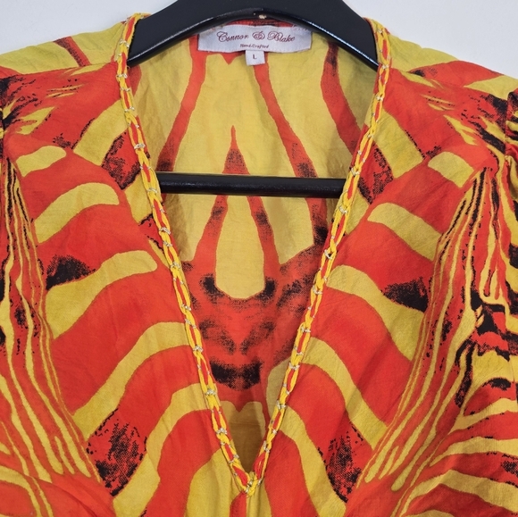 Connor & Blake 100% Cotton Back Cutout Maxi Dress  Red Yellow Large - Picture 6 of 10